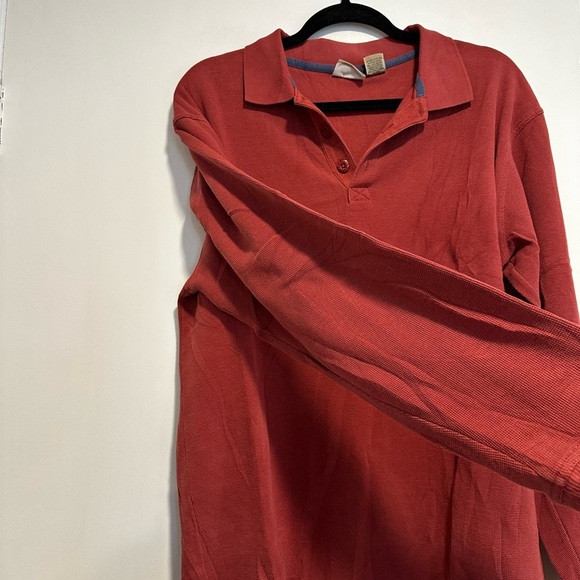 LL Bean Polo Shirt Mens Medium Red Mini Waffle Knit Casual Work Outdoor Thermal. - Picture 8 of 10